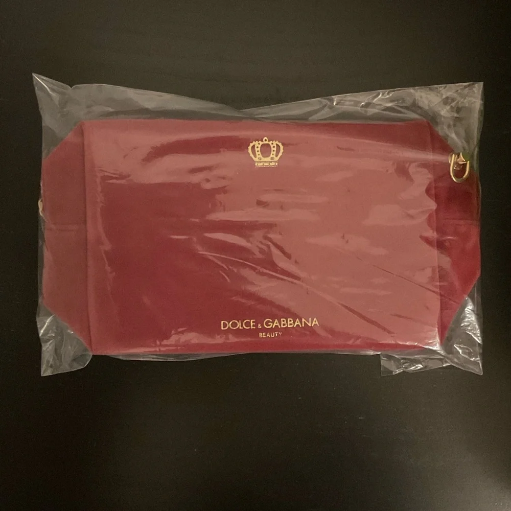 Dolce‎ & Gabbana Red Cosmetic Bag with Gold Accents